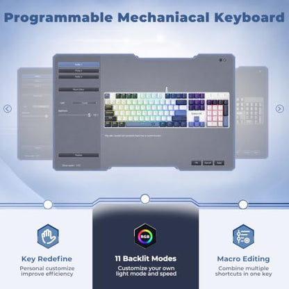 Redragon Mechanical Gaming Keyboard Wired, 11 Programmable Backlit Modes, Hot-Swappable Red Switch, Anti-Ghosting, Double-Shot PBT Keycaps, Light Up Keyboard for PC Mac, Blue - color: White Blue