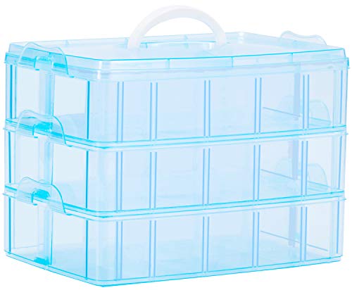 Sooyee 3-Tier Craft Storage Organizer Box Plastic,Blue | Things & Crafts Storage Box Hot Wheels Case, Sewing Box, With Dividers, For Art Supplies, Fuse Beads, Washi Tape, Kids Toy - color: Blue, size: 3 Tier
