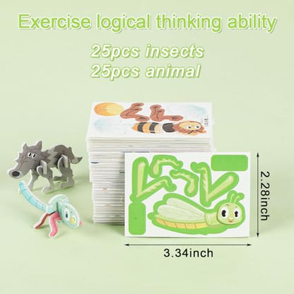 LOMIMOS 50Pcs Educational 3D Cartoon Puzzle for Kids,Insect and Animal Learning Educational Paper Puzzle Toy for DIY Crafts Birthday Party Favor Gifts. - style: Insects and animals