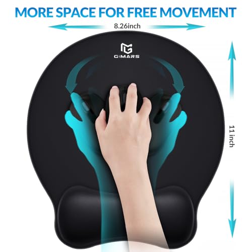 Gimars Upgrade Round Mouse Pad with Wrist Rest, Enlarge Smooth Superfine Fibre Memory Foam Ergonomic Comfortable Gaming Mousepad with Nonslip Base for Pain Relief, Laptop Computer Office, 10.8 x 9.7'' - color: Black-round