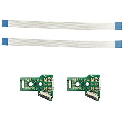 FainWan 2pcs J-D-S-055 Replacement Charging Port Assembly 12 Pin for PS4 DualShock 4, Micro USB Adaptor Charger Socket Board Connector Module for PlayStation DS4 Controller, Flex Cable