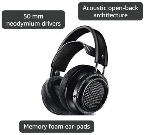 Philips Fidelio X2HR Over The Ear Open Back Wired Headphone 50mm Drivers- Black Professional Studio Monitor Headphones with Detachable Cable