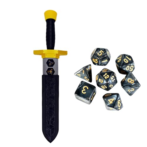 Dagger Dice Holder Box Dice Tower RPG Tabletop Roleplaying Game Jail D&D (Random 7PCS D20 Dice Set Included) Black&Gold - color: Black+gold+silver