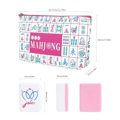 160 Pink Engraved American Mahjong Tiles Set with Carrying Bag and Accessories, 1.2’’ Mahjong Tile Set - color: 1-pink