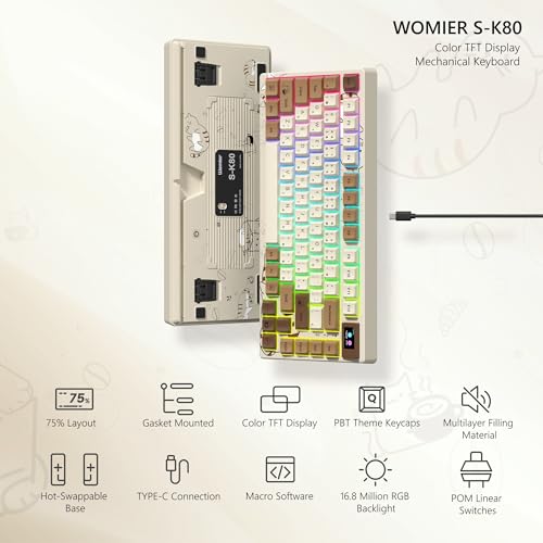 Womier SK80 Retro 75% Keyboard with Color Multimedia Display Gaming Keyboard - color: K-Coffee Cat