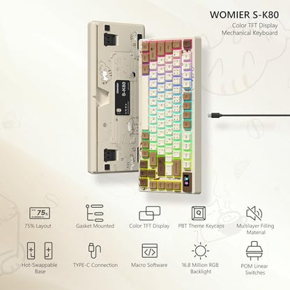 Womier SK80 Retro 75% Keyboard with Color Multimedia Display Gaming Keyboard - color: K-Coffee Cat