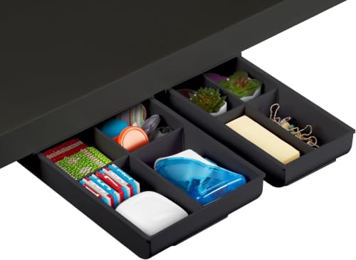 Bostitch Konnect Under Desk Drawer,Self-Adhesive Slide Out Storage Organizer with 4 Customizable Dividers,2 Count (Pack of 6) - color: Black, size: 2 Count (Pack of 6)
