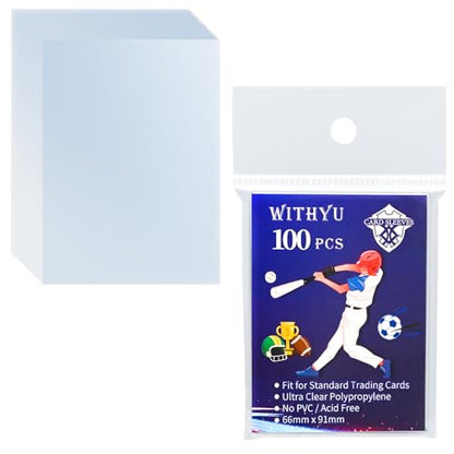 100 Pcs Soft Trading Card Sleeves, Top Loading Sleeves for Standard Cards 2.5" X 3.5"，Ultra-Clear Card Protector for Baseball Cards