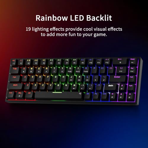 Newmen GM682 Wired Mechanical Keyboard,60% Percent Gaming Keyboard | Wired Mechanical Keyboard,60% Percent Gaming Keyboard,LED Backlit,Compact,USB C,Custom,Ergonomic,Mini,PC,Black,Red Switch - color: Black Keycaps