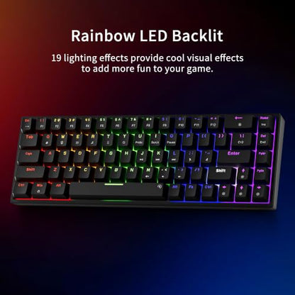 Newmen GM682 Wired Mechanical Keyboard,60% Percent Gaming Keyboard | Wired Mechanical Keyboard,60% Percent Gaming Keyboard,LED Backlit,Compact,USB C,Custom,Ergonomic,Mini,PC,Black,Red Switch - color: Black Keycaps