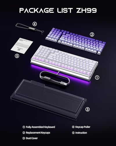 ZORNHER ZH99HE Mechanical Gaming Keyboard, Full Size White Gaming Keyboard with Creamy Switch,Soft RGB Backlit Light Box,Adjustable Actuation & Rapid Trigger, Hall Effect Technology - color: White Moonlight, size: Magnetic Switch