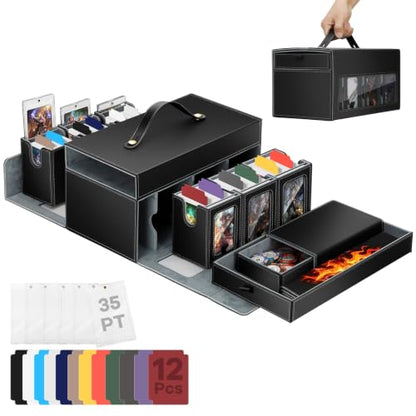 MTG Commander Deck Box with Handle, 6deck Modular Card Case and 2Dice Trays | Holds 780+ Double-Sleeved Cards,Removable Magic the Gathering Storage,Magnetic Lock/Holderss, Display Window for TCG/EDH,Grey - color: Black Grey, style: 6-Deck Modular Card Cas