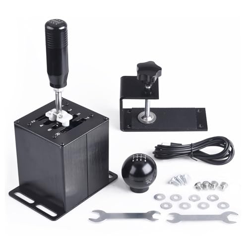 CNRAQR PC USB Simulator Shifter 7+R H Gear Shifter with L Shape Clamp Set Gear shift PC Windows Steering Compatible with G29/G27/G25, T300RS/GT Wheel - color: 7R+L Shape Clamp