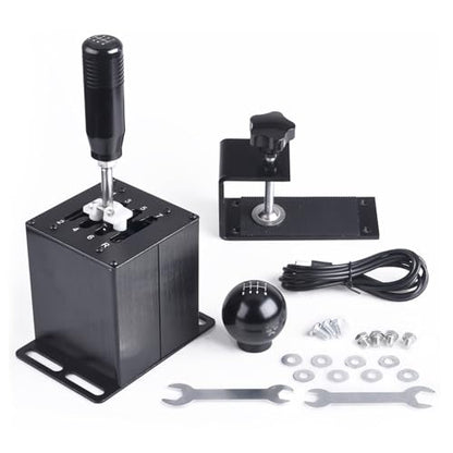 CNRAQR PC USB Simulator Shifter 7+R H Gear Shifter with L Shape Clamp Set Gear shift PC Windows Steering Compatible with G29/G27/G25, T300RS/GT Wheel - color: 7R+L Shape Clamp