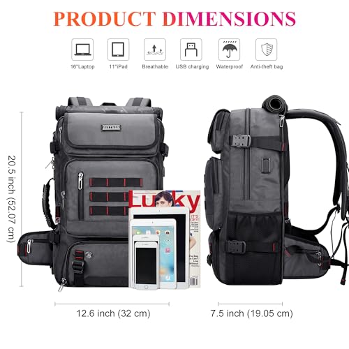 WITZMAN Carry on Travel Backpack for Men Airline Approved Fits 16" Laptop | Nylon 3 in 1 Luggage Duffle Bag with USB Charging Port, Shoe Compartment, For Weekend Getaway, Overnight Trip, B682 Grey - color: 03.silvery Grey