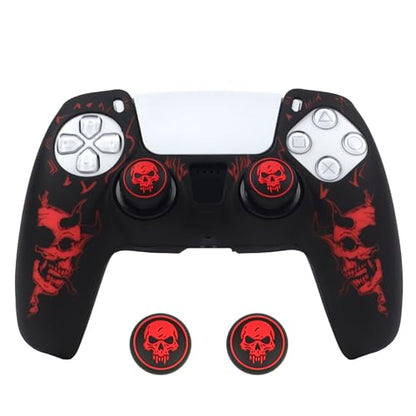 Horned Skull Controller Skin Cover Compatible with PS5/Playstation 5 Controller, RALAN Protector Case Customised Thumb Grip - color: Horned skull Black Red
