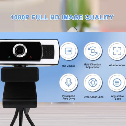 Webcam with Microphone, 1080P auto Zoom, Software Control & Privacy Cover, USB HD Computer Web Camera, Plug and Play, for Zoom/Skype/Teams, Conferencing and Video Calling - color: black-1pack