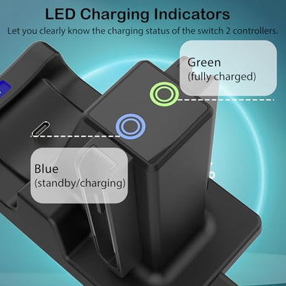 Controller Charger for Nintendo Switch 2 Pro/Joycon, Switch 2 Pro Charging Dock for Joy-Cons, 3 in 1 Charger for Joy-con 2 with LED Indicator and Charger Cable