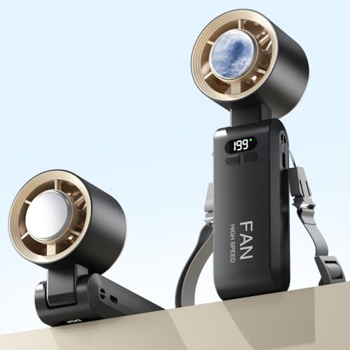 Handheld Portable Turbo Fan with Ice Cooler, Speed (1-199) 5500mAh Rechargeable Personal Fan,[20H Cooling Time] Mini Yet Powerful [20000 RPM] Small Pocket Fans for Travel/Outdoor/Office, Gold Black - color: Gold Black