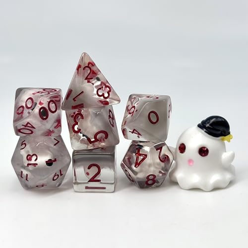 Sage's Portal Animal Familiars Resin DND Dice Set Polyhedral Dice Set for Dungeons and Dragons RPG Pathfinder Tabletop TTRPG (Sleepy Ghost + Figurine) - color: Sleepy Ghost + Mini Figure, style: Dice Set +Mini Figure
