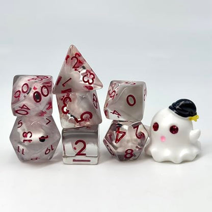 Sage's Portal Animal Familiars Resin DND Dice Set Polyhedral Dice Set for Dungeons and Dragons RPG Pathfinder Tabletop TTRPG (Sleepy Ghost + Figurine) - color: Sleepy Ghost + Mini Figure, style: Dice Set +Mini Figure