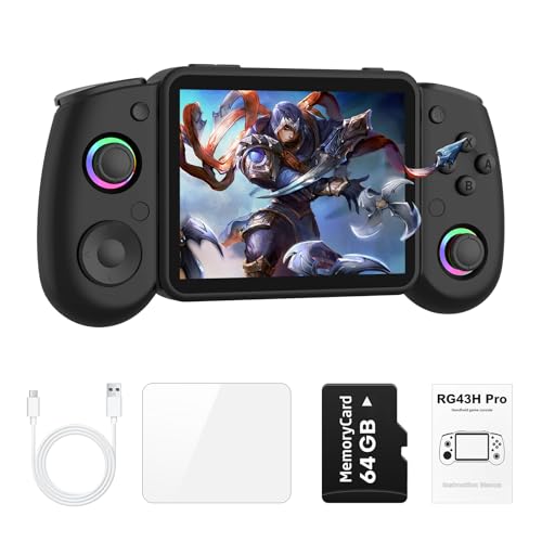 RG43H PRO Retro Handheld Game Console,4.3 Inch IPS Screen, RK3562 Quad-Core CPU,Portable Dual System,WiFi Networked Fighting HDMI TV Output,4000mAh Battery,Retro Daming Console With 64GB TF Card,Black - color: Black