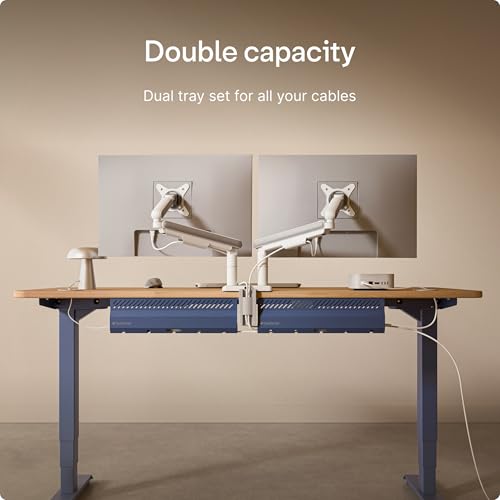 Desktronic Cable Duct Desk Blue Set of 2 - Stainless Steel Cable Management Desk Cable Duct with 5 Cable Cut-Outs - Easy to Install Cable Organiser - Cable Holder - color: Blue