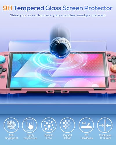 FYOUNG Protective Case for Nintendo Switch 2, Slim Hard Shell Accessories | Switch 2 Cute Case, Scratch&Shock Protection Cover with Screen Protector, 8 Thumb Grip (Solid Pink, Switch 2 7.9inch) - color: Solid Pink