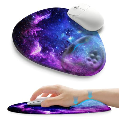 Palm-Rest and Wrist-Hugging Mouse Pad Wrist Rest, Ergonomic Wrist Support with Curve Fitting Cushioned Memory Foam for Carpal Tunnel Pain Relief, 9.9 x 8.3 Inch, Galaxy - color: Galaxy