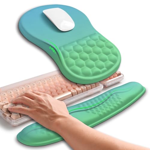 Hokafenle 2in1 Combination, Wave Keyboard Wrist Rest and Ergonomic Curvature Mouse Pad Wrist Support for Relieve Wrist Pain, Filled with Soft Cushion Memory Foam, Gradient Green - color: Gradient Green