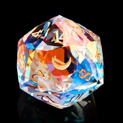 1PCS Multifaceted Glass D20 DND Dice - 28mm 20 Sided Gem D&D Dice for Dungeons and Dragons, RPG, Roleplaying Games MTG Table Games, Handmade Polyhedral Dice(Glass Rainbow) - color: Multifaceted D20 Glass- Rainbow