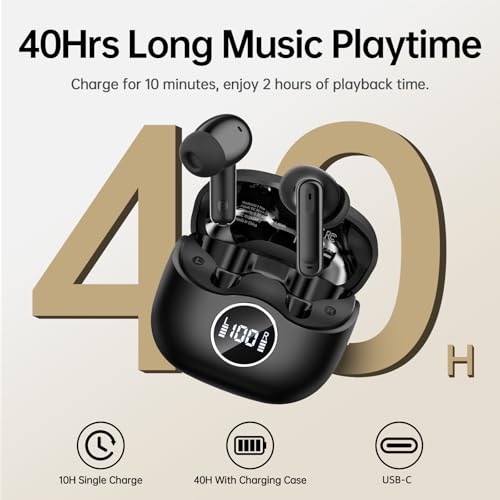 xinwld Adaptive Hybrid Active Noise Canceling 2026 Wireless Earbuds, 6 Mics ENC Clear Call Ear Buds, Hi-Res Audio Deep Bass Bluetooth 5.4 Headphones, 40H, LED, for Sports Running Gym Workout, Black - color: Black