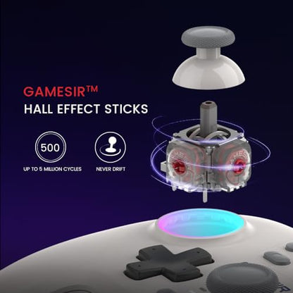 GameSir Nova Wireless Switch Pro Controller - Switch/Lite/OLED, Hall Effect Joysticks, RGB LED, Turbo, Programmable, Motion Control, Wake Up Function (White)
