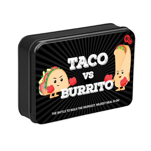 Taco vs Burrito Collectors Tin - The Wildly Popular Surprisingly Strategic Card Game Created by a 7 Year Old - 5 Ways to Play - Fun Family Games for Kids and Adults, Game Night, Travel Games - style: TvB Tin