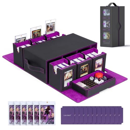 UAONO MTG Commander Deck Box, 6-Deck Modular TCG Deck Case with Dice Tray | Hold 600+ Double-sleeved Cards, Modular Card Deck Box with 35PT Magnetic Card Holder for Magic the Gathering Black Purple - color: Black Purple