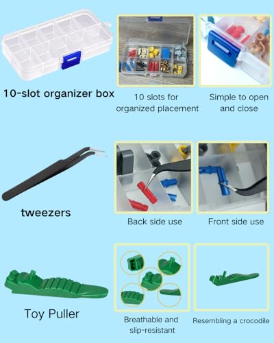 15PCS Remover Building Blocks Tool Kit - 3 PCS Brick Separator, Blocks Tool Suit, Multi-Functional Hammer, Red Gift Ribbon, Pliers, Tweezers, Finger Protectors with Iron-Box (Blue) - color: Blue