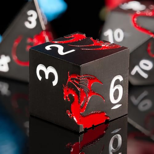 Dragon Metal DND Dice Set,Heavy Zinc Alloy Polyhedral 7-Die Set for Fantasy TTRPG & Tabletop RPG Games,Luxury Magnetic Display Case,Gift Ready for Collectors & Players(Black Red Dragon) - color: Black With Red