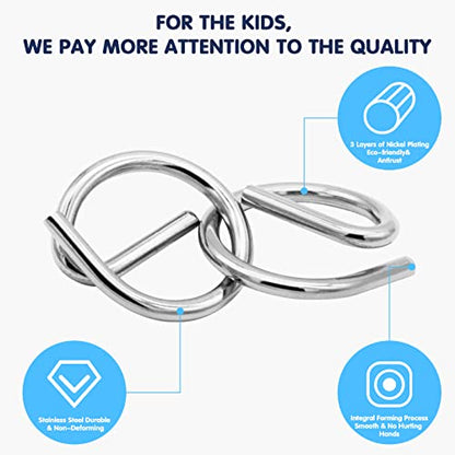 Metal Wire Puzzle 16-Piece Set with Pouch – IQ Test Brain Teaser Disentanglement Chinese Ring Fidget Toy for Kids & Adults – Portable Party Favor