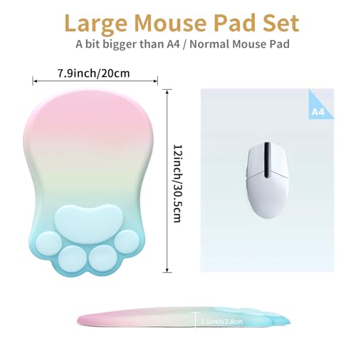 L-SPOUTTO Ergonomic Mouse Pad with Wrist Rest,Cute Mouse Pad Wrist Support | Cat Paw Comfortable Massage Design,Computer Pain Relief Mousepad with Non-Slip PU Base for Desk Laptop Gaming,Rainbow - color: Rainbow