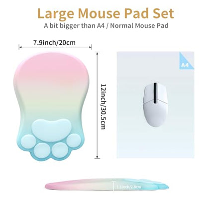 L-SPOUTTO Ergonomic Mouse Pad with Wrist Rest,Cute Mouse Pad Wrist Support | Cat Paw Comfortable Massage Design,Computer Pain Relief Mousepad with Non-Slip PU Base for Desk Laptop Gaming,Rainbow - color: Rainbow