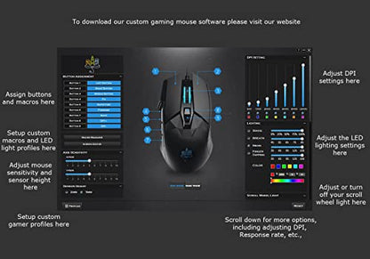 MOJO Pro Performance Silent Gaming Mouse - Wired Mouse with 9 Programmable Buttons Including Sniper Key, 12000 DPI, 1000 Hz, Force Adjustable, Custom Profiles - style: Pro Performance