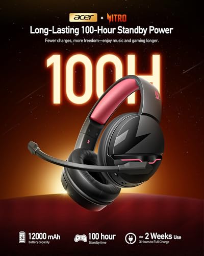 Acer Wireless Gaming Headset, PS5 Headset with 2.4GHz for Ps5, Ps4, PC, Switch, Bluetooth 5.3 + 100Hrs Gaming Headphones with Noise Canceling Mic for Laptop, Mobile, Mac, 50mm Drivers (Blackpink) - color: BlackPink