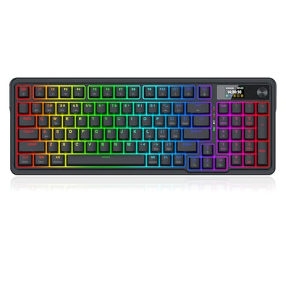 Redragon K719 Wireless Gasket Gaming Keyboard w/Hype Screen & Knob, 95 Keys Mechanical Keyboard, Easy-Control 1.14’’ TFT Info Display, 5-Layer Noise Dampening, Custom Linear Switch, Essential Black - color: Essential Black
