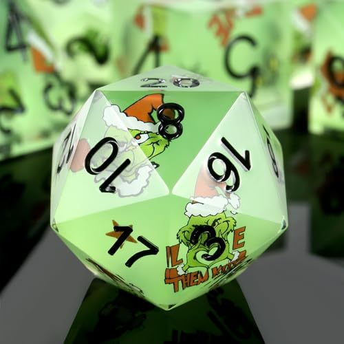 DNDND Full 7 Piece Sharp Edge Dice Set with Carton Stickers for Dungeons and Dragons D&D Table Games (Green with Carton) - color: Carton Green