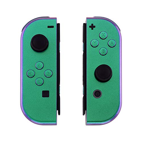 eXtremeRate DIY Replacement Shell Buttons for Nintendo Switch & Switch OLED, Chameleon Green PurpleCustom Housing Case with Full Set Button for Joycon Handheld Controller - Console Shell NOT Included - color: Chameleon Green Purple