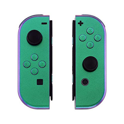 eXtremeRate DIY Replacement Shell Buttons for Nintendo Switch & Switch OLED, Chameleon Green PurpleCustom Housing Case with Full Set Button for Joycon Handheld Controller - Console Shell NOT Included - color: Chameleon Green Purple