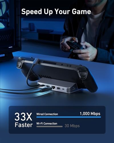 Anker Docking Station for Steam Deck/ROG Ally, 6-in-1 Steam Deck Dock, USB C Hub with HDMI 4K@60Hz, 1Gbps Ethernet & Mac Book Pro Charger, 100W USB C Charger, Anker Compact and Foldable Fast Charger