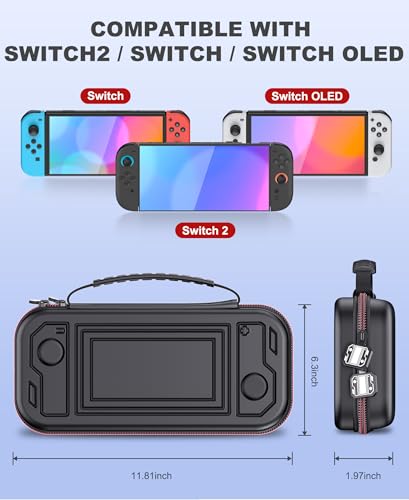 Kawaye Switch 2 Case for Switch Game Compatible with Nintendo Switch 2 (2025) and Switch/OLED Console, Switch Carrying Case Hard Shell Protective for Nintendo Switch 2 Accessories - color: Black