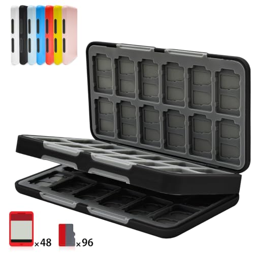 ONETIAOLONG Switch Game Case Holder for Switch 2 & OLED & Lite with 48 Cartridge Slots and 96 Micro SD Card Storage with Magnetic Closure,Protective Hard Shell and Soft Lining for Easy carrying - color: Black, style: 48-slots