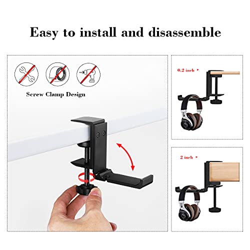 Headphone Holder Under Desk Hook with Cable Organizer, Foldable Aluminum Headset Mount, Space-Saving Hanger for Most Headphones